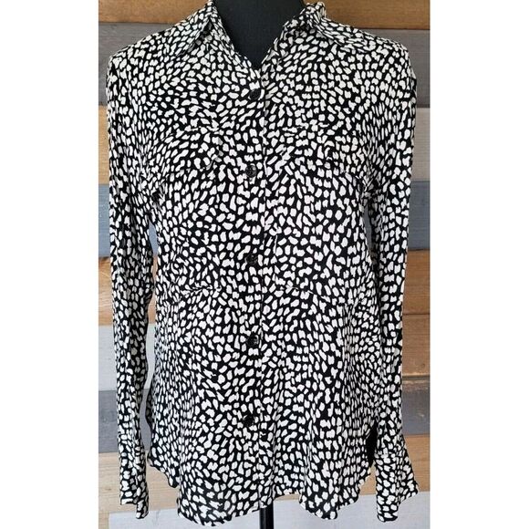Zara Satin Effect Animal‎ Print Shirt/Blouse Black Cream cheetah Size Small - Picture 1 of 6